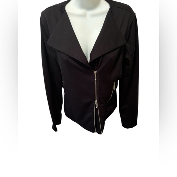 Mara Hoffman GYPSY Black Moto Jacket Sz M Off Center Zipper Pockets Peplum Back - Picture 4 of 9